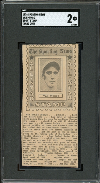 1936 Sporting News Van Mungo Sport Stamp (Hand Cut) SGC 2 GD