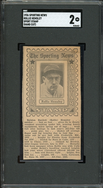 1936 Sporting News Rollie Hemsley Sport Stamp (Hand Cut) SGC 2 GD