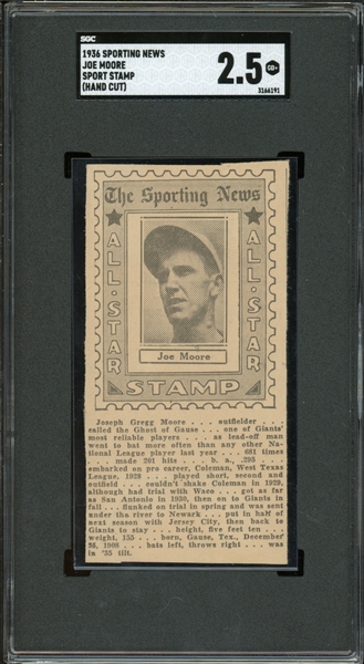 1936 Sporting News Joe Moore Sport Stamp (Hand Cut) SGC 2.5 GD+