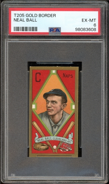 1911 T205 Gold Border Neal Ball PSA 6 EX-MT