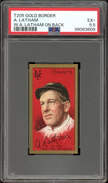 1911 T205 Gold Border A. Latham W.A. Latham On Back PSA 5.5 EX+