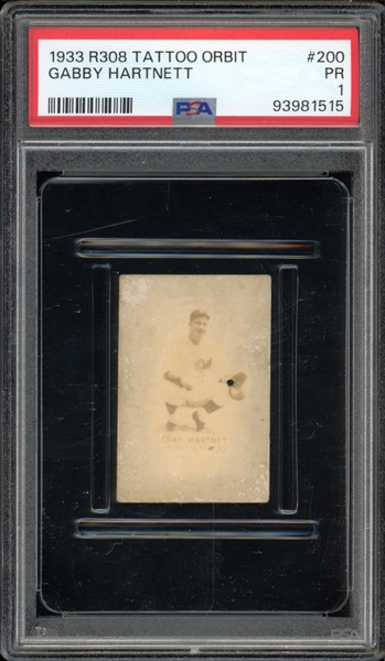 1933 R308 Tattoo Orbit #200 Gabby Hartnett PSA 1 PR