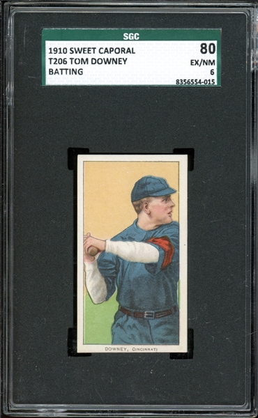 1909-11 T206 Sweet Caporal Tom Downey Batting SGC 6 EX-NM