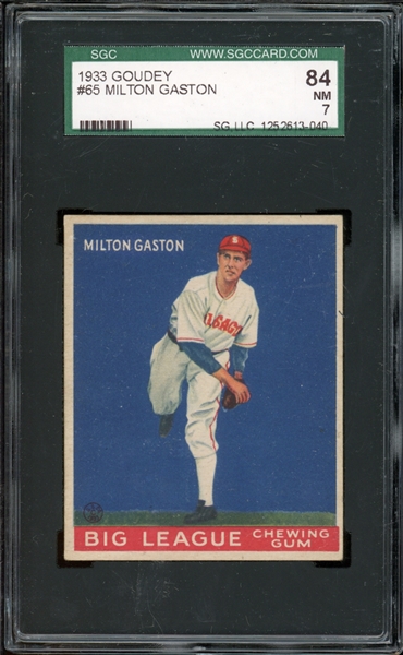 1933 Goudey #65 Milton Gaston SGC 7 NM