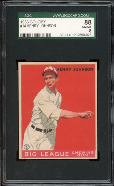 1933 Goudey #14 Henry Johnson SGC 8 NM-MT