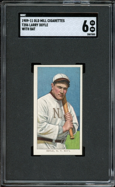 1909-11 Old Mill Cigarettes T206 Larry Doyle With Bat SGC 6 EX-NM