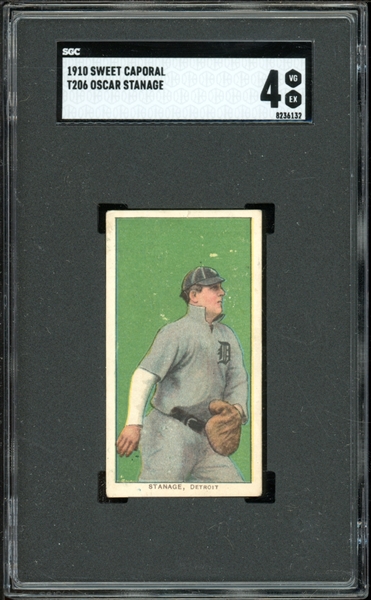 1909-11 T206 Sweet Caporal 350/25 Oscar Stanage SGC 4 VG-EX