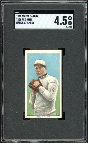 1909-11 T206 Sweet Caporal 150/30 Red Ames (Hands On Chest) SGC 4.5 VG-EX+