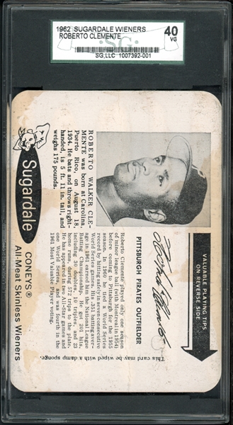 1962 Sugardale Wieners Roberto Clemente SG 3 VG