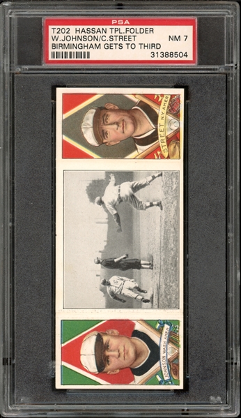 1912 T202 Hassan Triple Folder Birmingham Gets To Third Johnson/Street PSA 7 NM