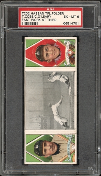 1912 T202 Hassan Triple Folder Fast Work At Third Cobb/OLeary PSA 6 EX-MT