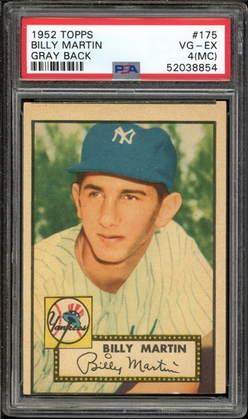 1952 Topps #175 Billy Martin Gray Back PSA 4 (MC) VG-EX