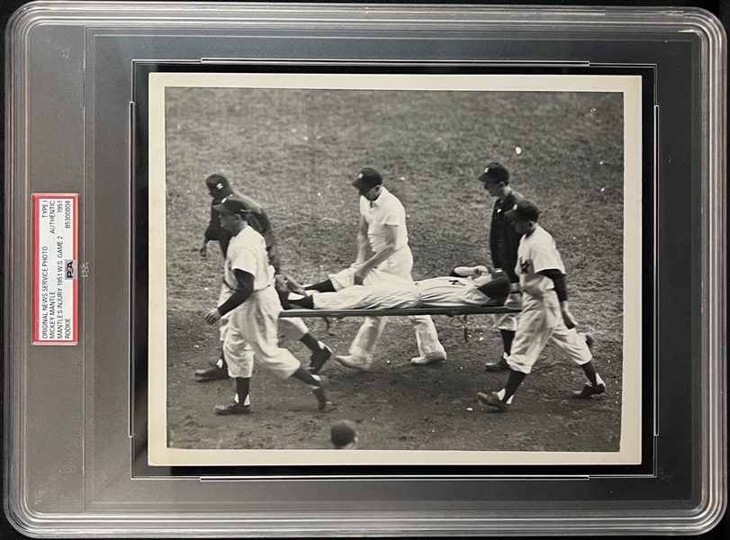 1951 Mickey Mantle (On Stretcher) & Joe DiMaggio World Series Game 2 Type I Photograph Featuring Mantles Injury PSA Authenticated