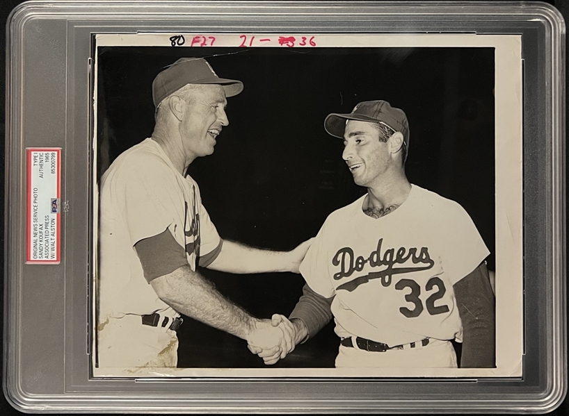 1965 Sandy Koufax & Walt Alston Associated Press Type I Photograph PSA Authenticated