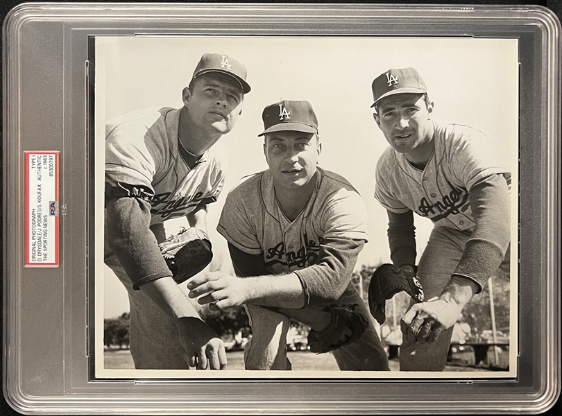 Sandy Koufax, Don Drysdale & Johhny Podres Sporting News Type I Photograph c.1963 PSA Authenticated