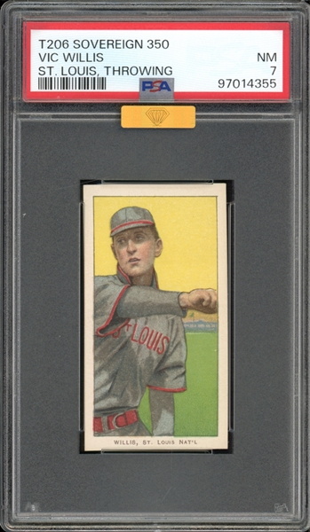 1909-11 T206 Sovereign 350/25 Vic Willis St. Louis, Throwing PSA 7 NM MBA Gold Diamond