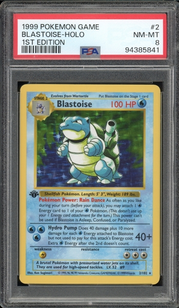 1999 Pokemon 1st Edition #2 Blastoise Holo PSA 8 NM-MT