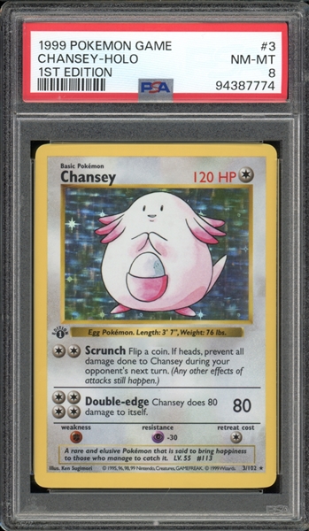 1999 Pokemon 1st Edition #3 Chansey Holo PSA 8 NM-MT