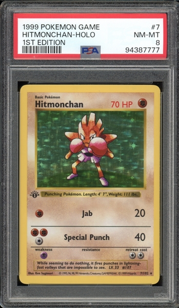 1999 Pokemon 1st Edition #7 Hitmonchan Holo PSA 8 NM-MT