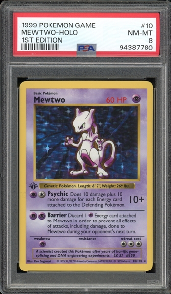 1999 Pokemon 1st Edition #10 Mewtwo Holo PSA 8 NM-MT