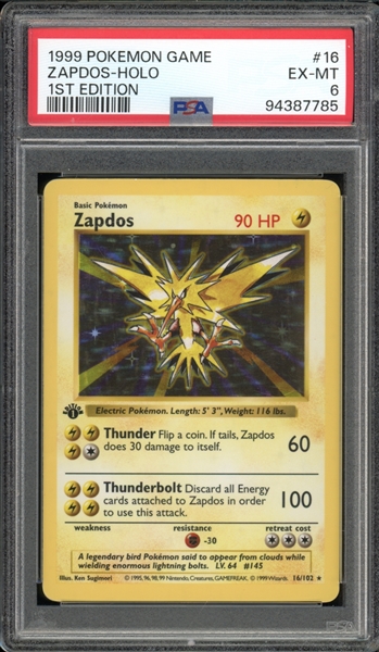 1999 Pokemon 1st Edition #16 Zapados Holo PSA 6 EX-MT