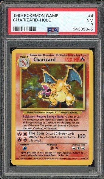 1999 Pokemon #4 Charizard Holo PSA 7 NM 