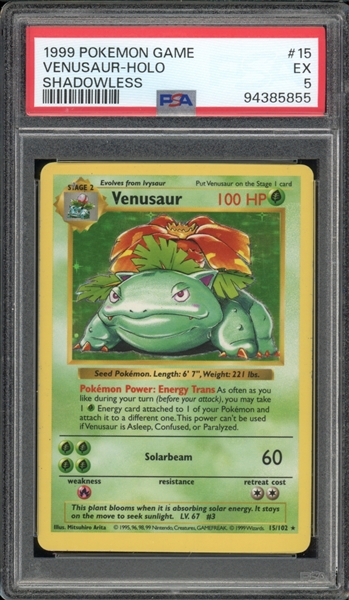 1999 Pokemon #15 Venusaur Shadowless Holo PSA 5 EX