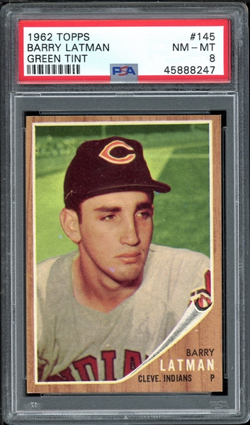 1962 Topps #145 Barry Latman (Green Tint) PSA 8 NM-MT