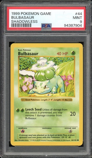 1999 Pokemon #44 Bulbasaur Shadowless PSA 9 MINT