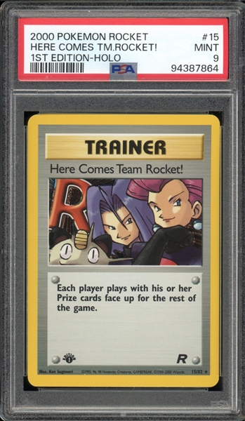 2000 Pokemon Rocket 1st Edition #15 Here Comes Team Rocket! Holo PSA 9 MINT