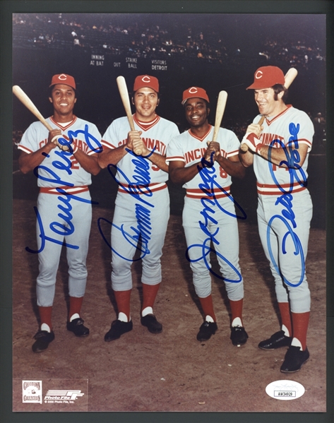 Pete Rose, Johnny Bench, Tony Perez & Joe Morgan Autographed Photo JSA