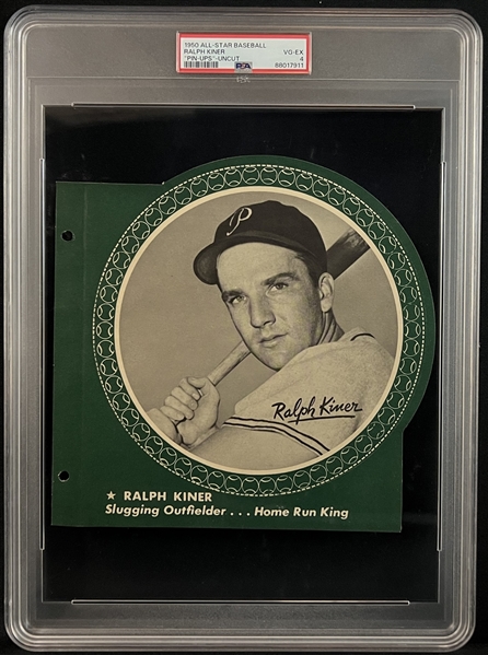 1950 All-Star Baseball Ralph Kiner "Pin-Ups" Uncut PSA 4 VG-EX