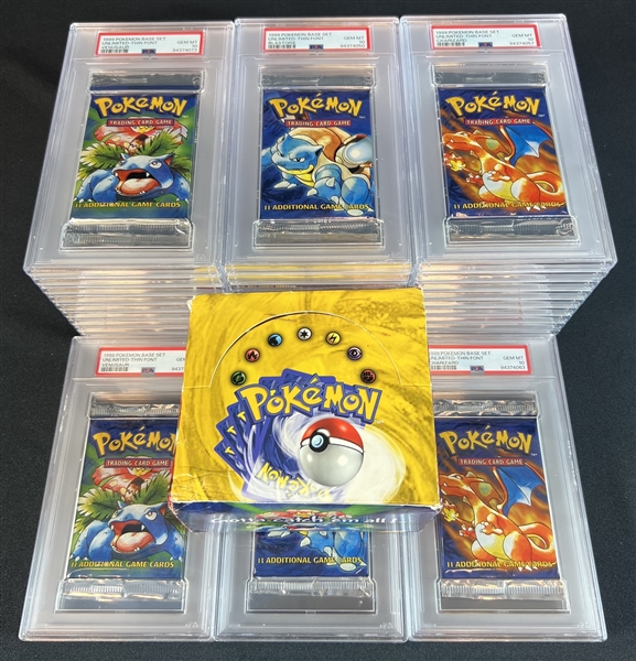 1999 Pokemon Base Set Unlimited Thin Font Unopened PSA Graded Pack Group of 36 With Multiple 10s, Original Display Box Included