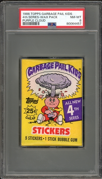 1986 Topps Garbage Pail Kids 4th Series-Wax Pack (Purple Cloud) PSA 8 NM-MT