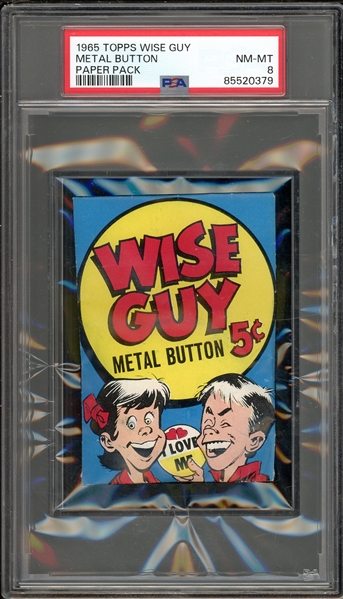 1965 Topps Wise Guy Metal Button Paper Pack PSA 8 NM-MT