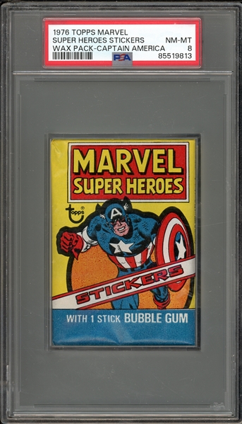 1976 Topps Marvel Super Heroes Stickers Wax Pack-Captain America PSA 8 NM-MT