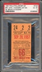 1957 Philadelphis Phillies Vs. Brooklyn Dodgers Last Win As Brooklyn Dodgers Ticket Stub PSA 4 VG-EX