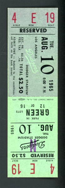 1965 LA Dodgers Vs. New York Mets Dodgers Win Full Ticket 