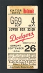 1954 Brooklyn Dodgers Vs. Pittsburgh Pirates Dodgers Win Ticket Stub