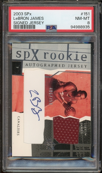 2003 SPx #151 LeBron James Signed Jersey PSA 8 NM-MT