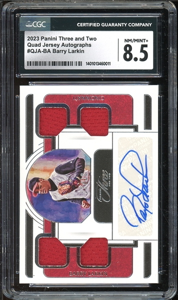 2023 Panini Three And Two Quad Jersey Autographs (23/30) #QJA-BA Barry Larkin CGC 8.5 NM-MT+