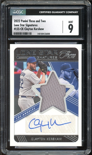 2022 Panini Three And Two Lone Star Signatures (14/35) #LSS-CK Clayton Kershaw CGC 9 MINT