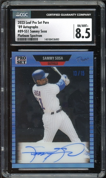 2023 Leaf Pro Set Pure 89 Autographs Platinum Spectrum (13/15) #89-SS1 Sammy Sosa CGC 8.5 NM-MT+