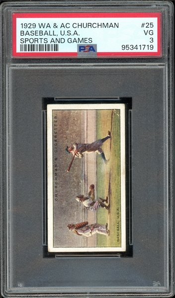 1929 WA & AC Churchman Sports And Games #25 Baseball, U.S.A. PSA 3 VG