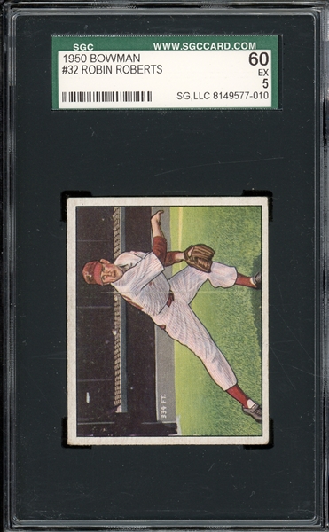 1950 Bowman #32 Robin Roberts SGC 5 EX