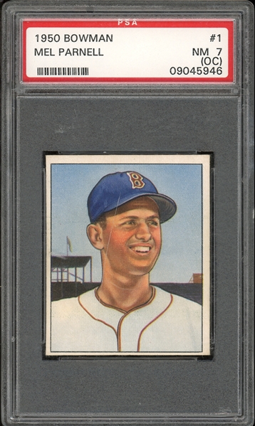 1950 Bowman #1 Mel Parnell PSA 7 NM (OC) 