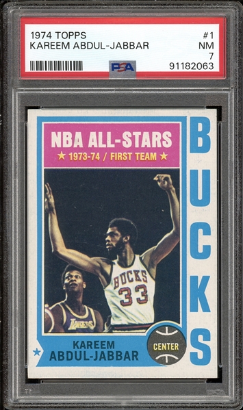 1974 Topps #1 Kareem Abdul-Jabbar PSA 7 NM