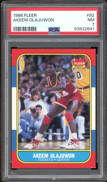 1986 Fleer #82 Akeem Olajuwon PSA 7 NM