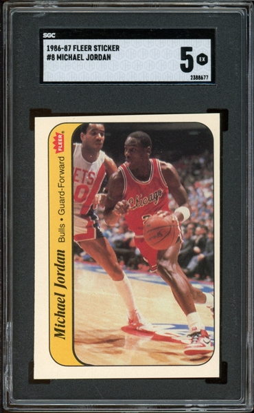 1986-87 Fleer Sticker #8 Michael Jordan SGC 5 EX