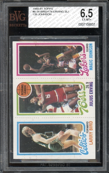 1980-81 Topps Larry Bird/ Julius Erving/ Magic Johnson BVG 6.5 EX-MT+